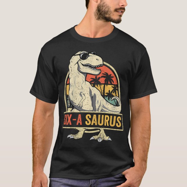 Camiseta Dinossauro de 6 anos 6 T Rex Dino 6 (Frente)
