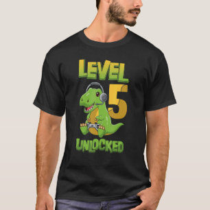 Camiseta Dinossauro de Aniversário Desbloqueado com 5 Anos 