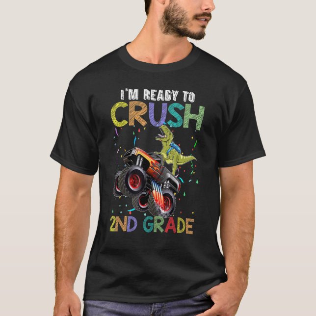 Camiseta Dinossauro De Caminhão Monstro De Grau De segundo  (Frente)