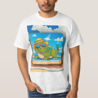 Dinossauro de Cartoon Bonito Relaxando na Praia co