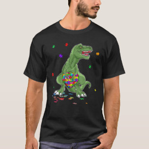 Camiseta Dinossauro de Consciência Autismo Rex Heart Queb