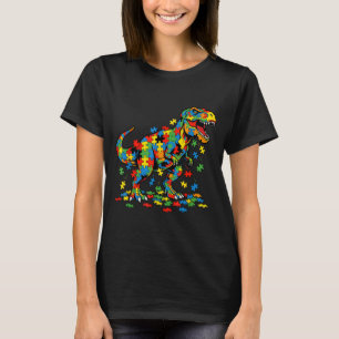 Camiseta Dinossauro de conscientização do autismo colorido