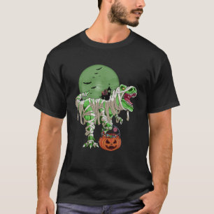 Camiseta Dinossauro De Gato De Halloween T Rex Mummy Pumpki