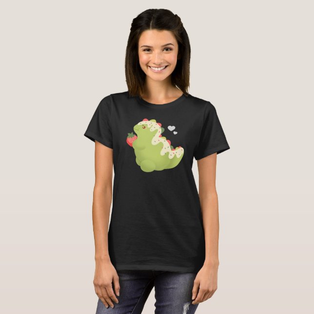 Camiseta Dinossauro de Matcha de Morango  (Frente Completa)