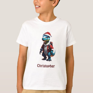Camiseta Dinossauro de Natal Azul