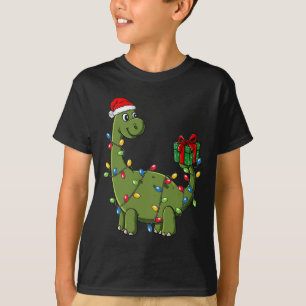 Camiseta Dinossauro De Natal Com Meninos Divertidos De Luz 