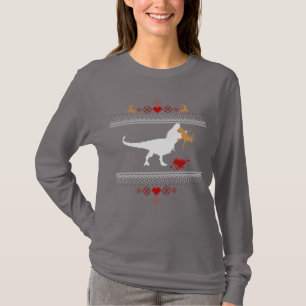 Camiseta Dinossauro de Natal Feio Reindeer Sweater Engraçad