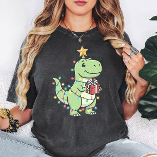 Camiseta Dinossauro de Natal Fofo T-Rex Com Luzes e Present