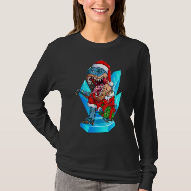 Camiseta Dinossauro de Natal T Rex Pajamas Crianças Meninas (Frente)