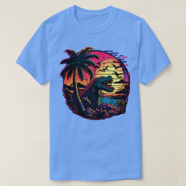 Camiseta dinossauro de ondas sintéticas dos anos 80 (Frente do Design)