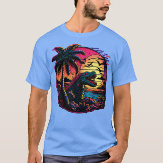 Camiseta dinossauro de ondas sintéticas dos anos 80