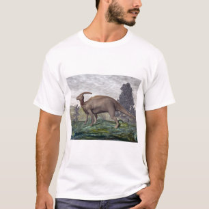 Camiseta Dinossauro de Parasaurolophus entre árvores do