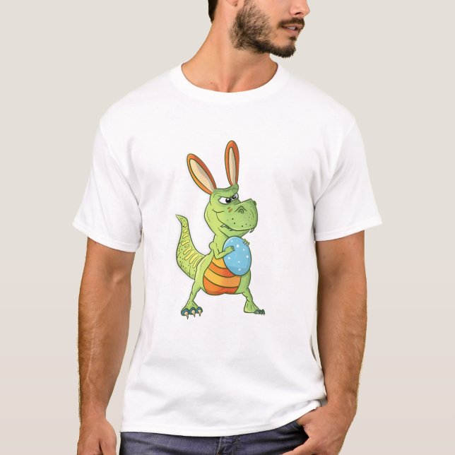 Camiseta Dinossauro de páscoa com ouvidos coelhos T Rex Men (Frente)