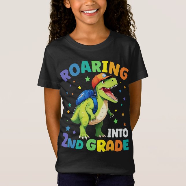 Camiseta Dinossauro De segundo De Raiva De Volta À Escola (Frente)