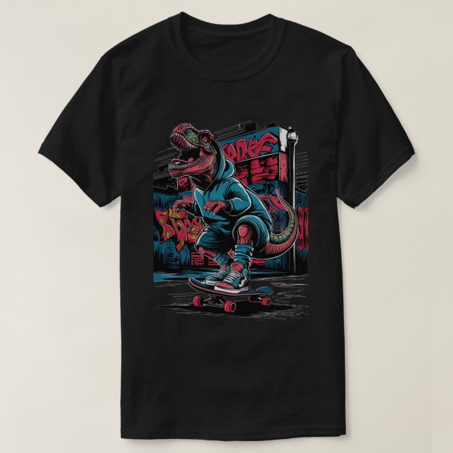 Camiseta Dinossauro de skate de Grafite urbano (Frente do Design)