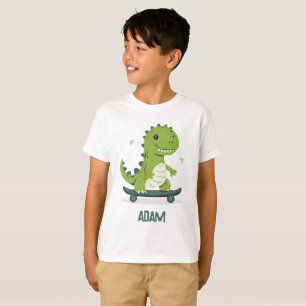 Camiseta Dinossauro De Skate Divertido Com Nome De Criança