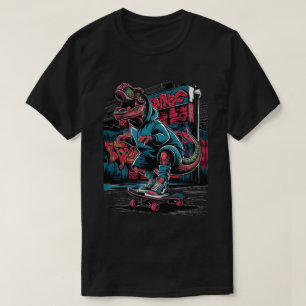 Camiseta Dinossauro de Skate na Rua Urbana com Grafite