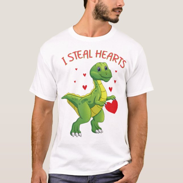 Camiseta Dinossauro dia de os namorados I Roubar Corações T (Frente)