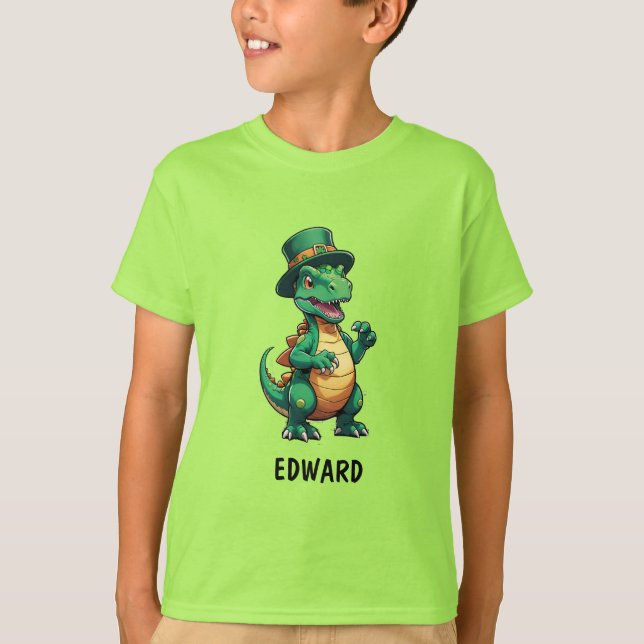 Camiseta Dinossauro Dia de São Patrício verde (Frente)