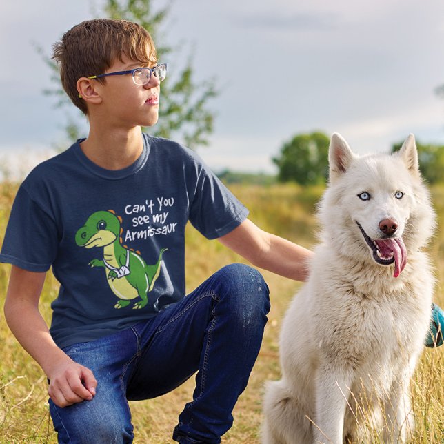 Camiseta Dinossauro Divertido Dividido Simpatia de Braço Qu (Criador carregado)