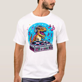 Camiseta Dinossauro DJ - Engraçado Design de Música Pixel A
