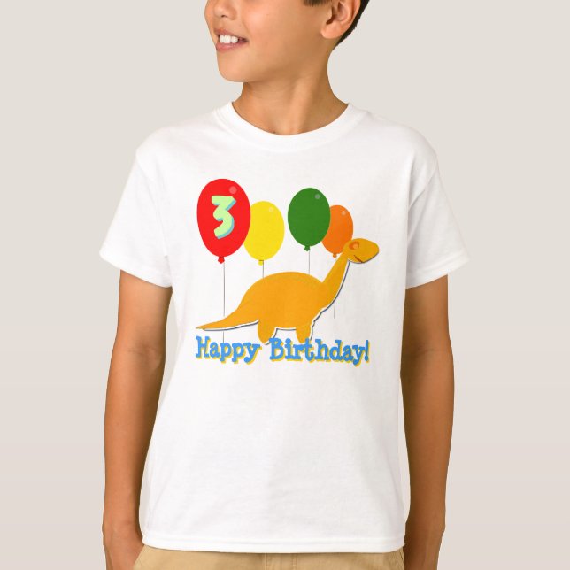 Camiseta Dinossauro do feliz aniversario 3 anos de t-shirt (Frente)