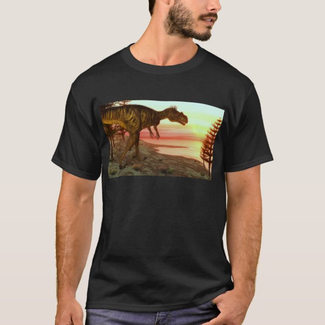 Camiseta Dinossauro do Megalosaurus que anda para o oceano (Frente)