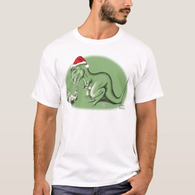 Camiseta Dinossauro do Natal no comedoiro (Frente)