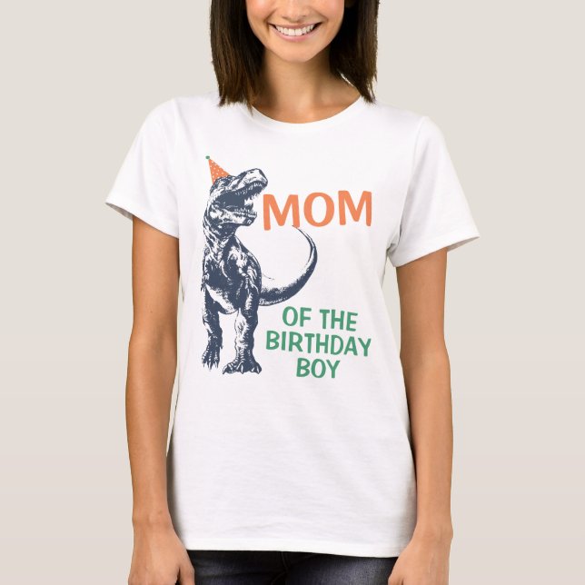 Camiseta Dinossauro do Partido T-Rex Que Mãe do Aniversário (Frente)