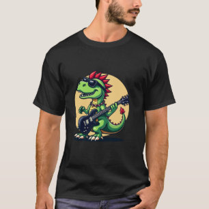 Camiseta Dinossauro Do Rock Punk Jogando Violão Elétrico En