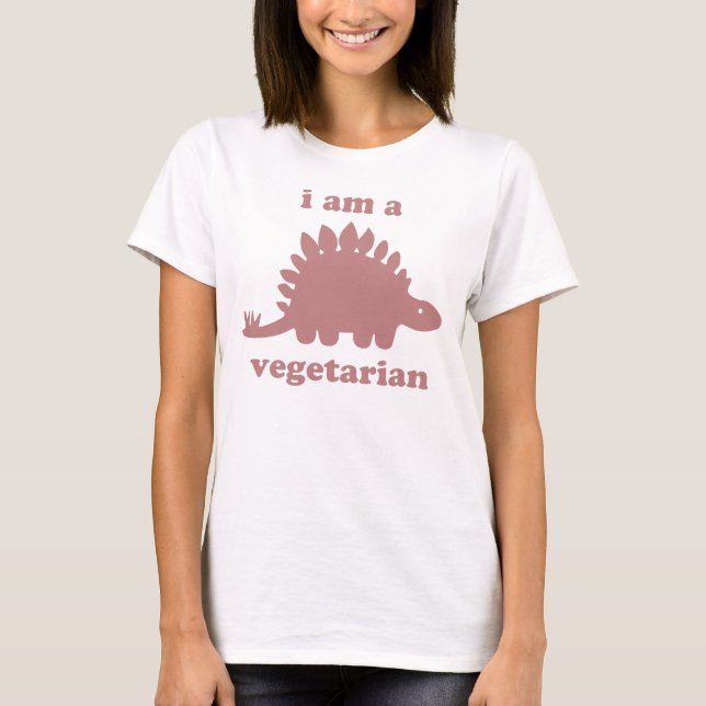 Camiseta Dinossauro do Stegosaurus do vegetariano - rosa (Frente)