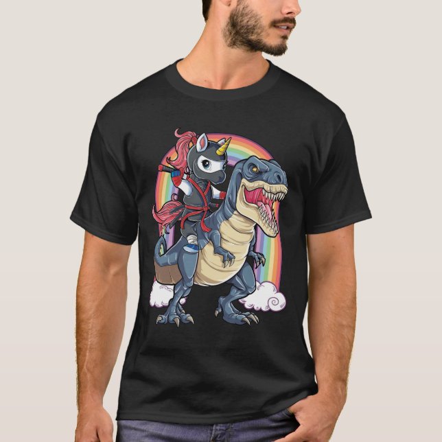 Camiseta Dinossauro do Unicorn Ninja Riding (Frente)