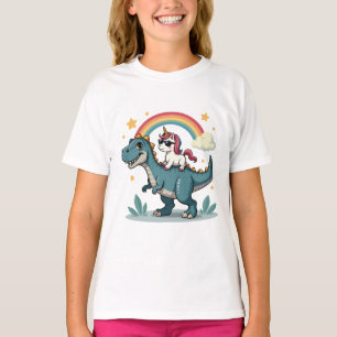 Camiseta Dinossauro e Design do Arco-Íris do Unicórnio