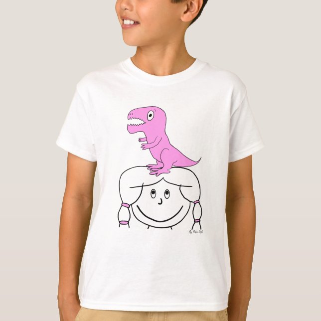 Camiseta "Dinossauro em minha cabeça!" O roupa da menina (Frente)