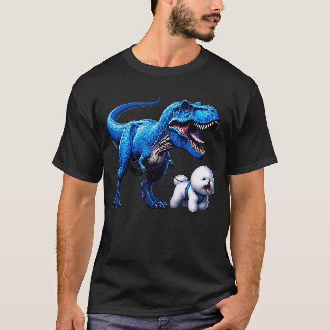 Camiseta Dinossauro Engraçado Bichon Frise Andando Cachorro (Frente)