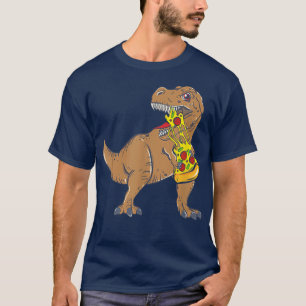 Camiseta Dinossauro Engraçado Comer Pizza Fatia Do Fio T Re