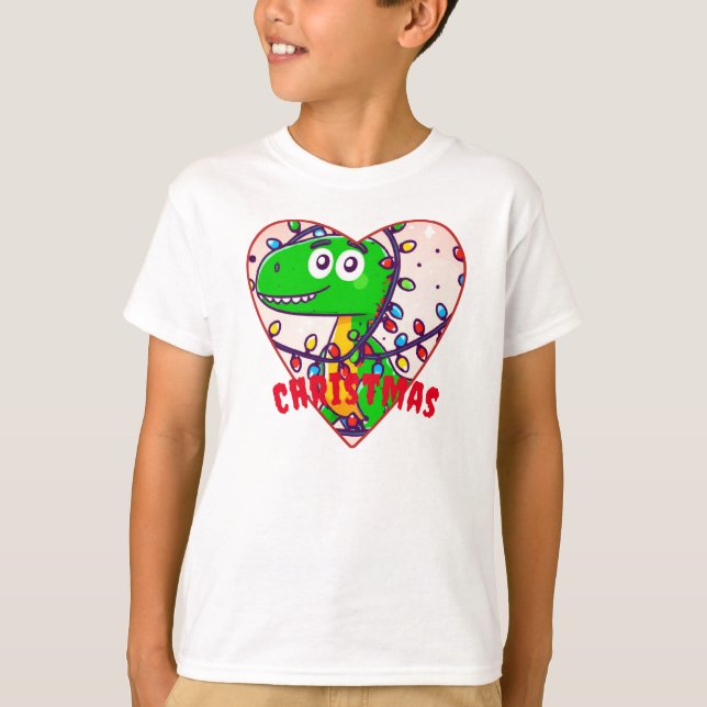 Camiseta Dinossauro engraçado de desenho animado embrulhado (Frente)