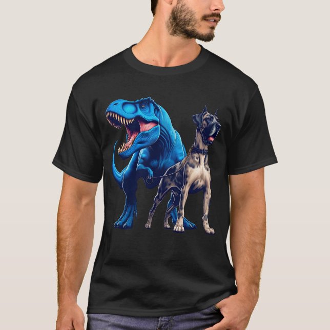 Camiseta Dinossauro Engraçado Grande Dane Caminhando Cachor (Frente)