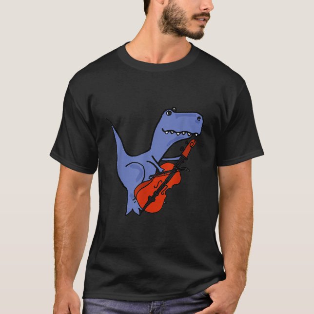 Camiseta Dinossauro Engraçado Jogando Cello (Frente)