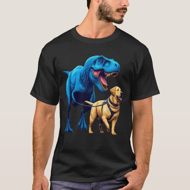 Camiseta Dinossauro Engraçado Labrador Retriever Andando Cã (Frente)