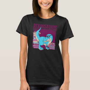 Camiseta Dinossauro Engraçado Lendo Livros Biblioteca Cader