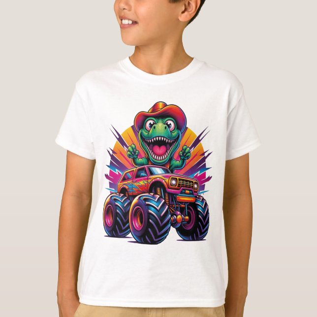 Camiseta Dinossauro Engraçado T Rex Em T-Shirt Monster Truc (Frente)