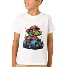 Dinossauro Engraçado T Rex Em T-Shirt Monster Truc