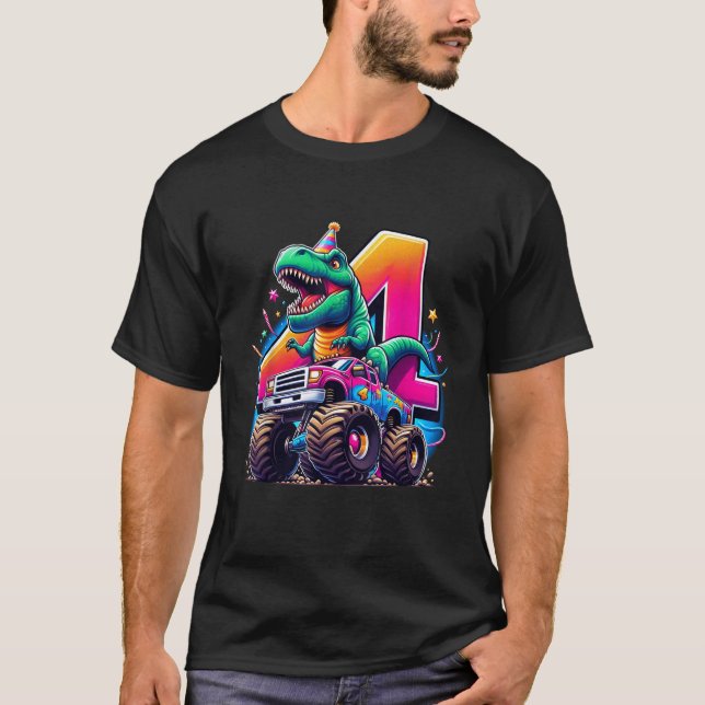 Camiseta Dinossauro engraçado T Rex Monster Truck I m 4 Hap (Frente)