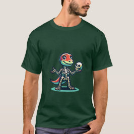 Camiseta Dinossauro esquelético bonito segurando um crânio