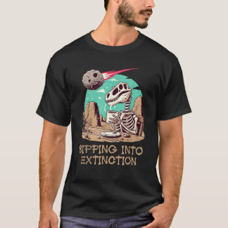 Camiseta Dinossauro Esqueleto Adorava Café Passando Para A