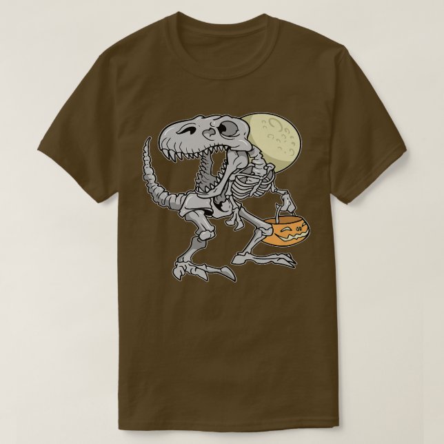 Camiseta Dinossauro Esqueleto T re Assustador Pumpkin Moon  (Frente do Design)