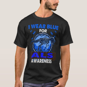 Camiseta Dinossauro Eu Visto Azul Para Consciência ALS