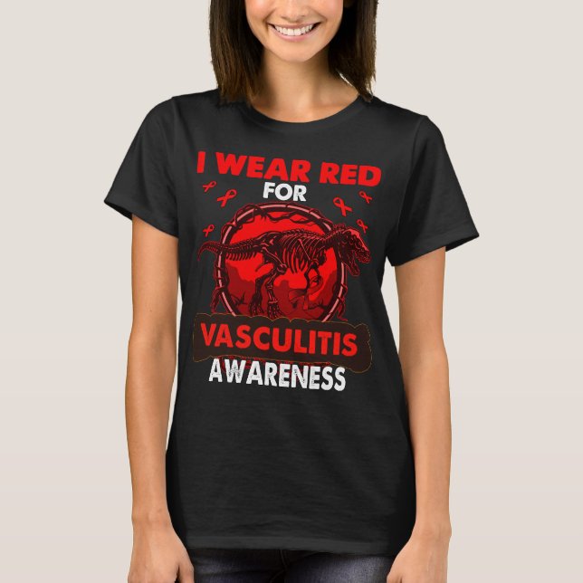 Camiseta Dinossauro Eu Visto Vermelho Para Sensibilização V (Frente)