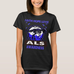 Camiseta Dinossauro Fé Esperança Ama Consciência ALS